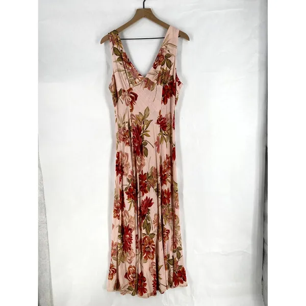Paper Heart Maxi Dress Womens XL Multicolor Rose Floral Linen Blend V Neck - Image 2
