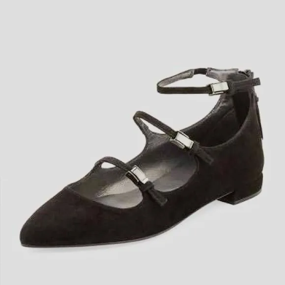 Stuart Weitzman 'Flippy' Three-Strap Mary Jane Flats in Black Suede size 7.5 - Image 9