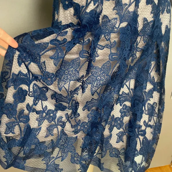 Adrianna Papell Lace Dress Illusion Lace Fit‎ and Flare Short Sleeve Sz 6 Floral - Image 9