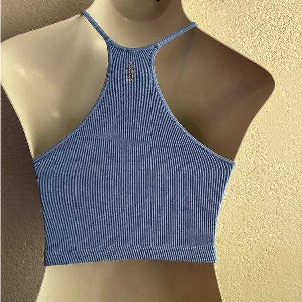 Free People Movement Happiness Runs Crop Ribbed High-Neck Tank Top - Light Blue - Image 4