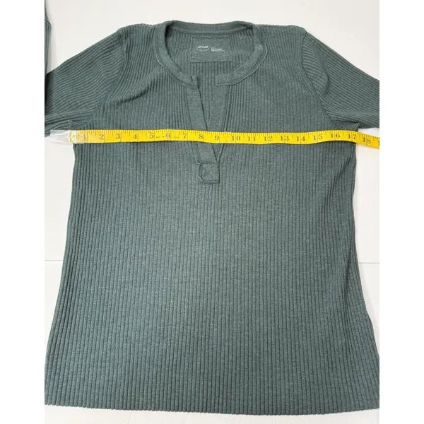 Aerie Fireside Ribbed Long Sleeve Open Henley‎ Top Size L Green Festival Casual - Image 4