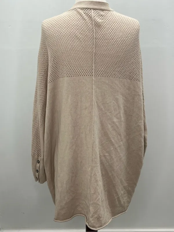 Democracy Beige Angora Blend Open Knit Pocket Draped Open Front Cardigan XL - Image 3