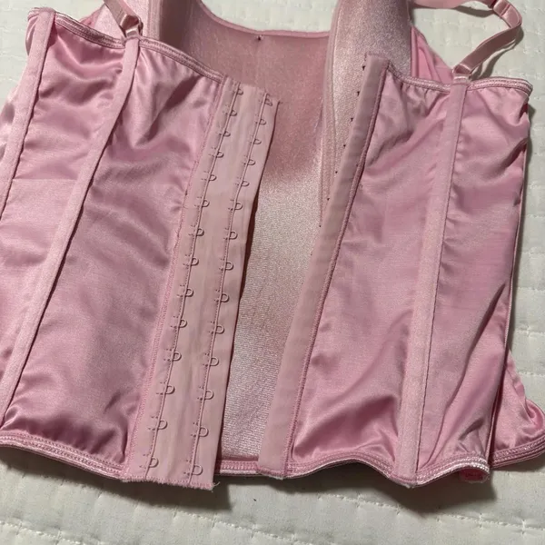 Victoria’s Secret Corset Style Tank Top Sz M Medium Pink With Black Lace - Image 11