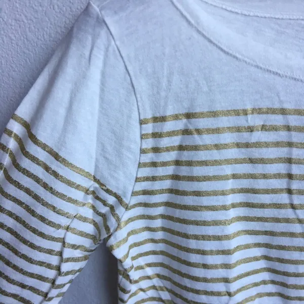 J. Crew Gold & Cream Three Quarter Boat Blouse Top Shirt Small - Image 4