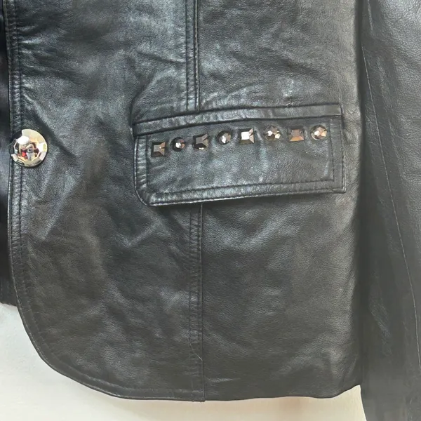 Sarah Kern Black Leather Studded Blazer Jacket Rocker Moto Edgy - Image 7