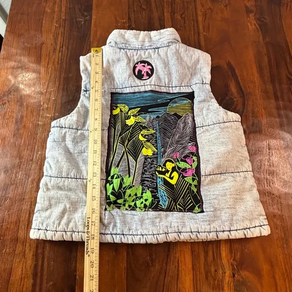 Marc New York Jeans Acid Wash Denim Puffer Vest Hawaiian Aloha Graphic‎ Small - Image 8