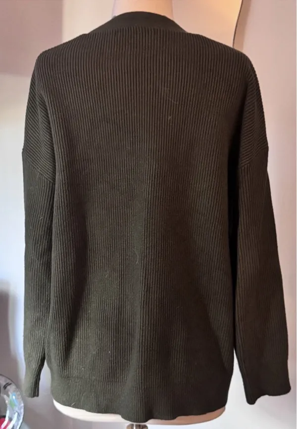 MEROKEETY Olive Green Ribbed V-Neck Cardigan Sweater - Image 12