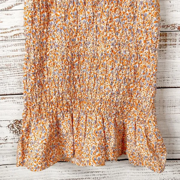 Zara Floral Ditsy Orange Lilac Smocked Sleeveless Minidress, EUC, Size Medium - Image 11