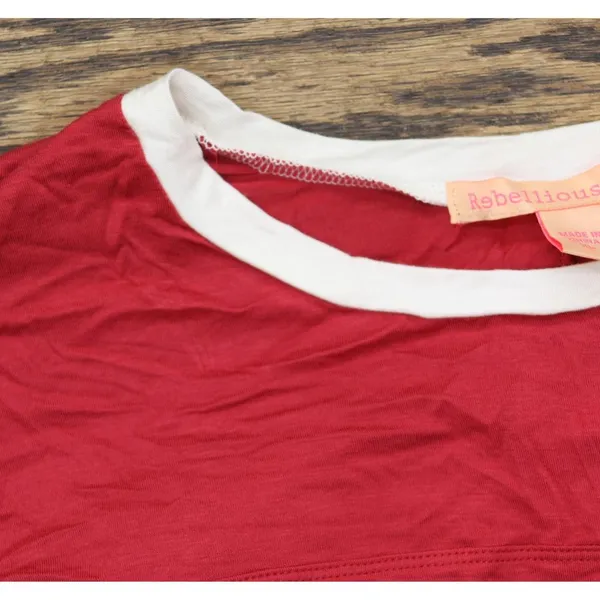 NWT Rebellious One Knit Football T-Shirt Top American Beauty Red / White XL - Image 7