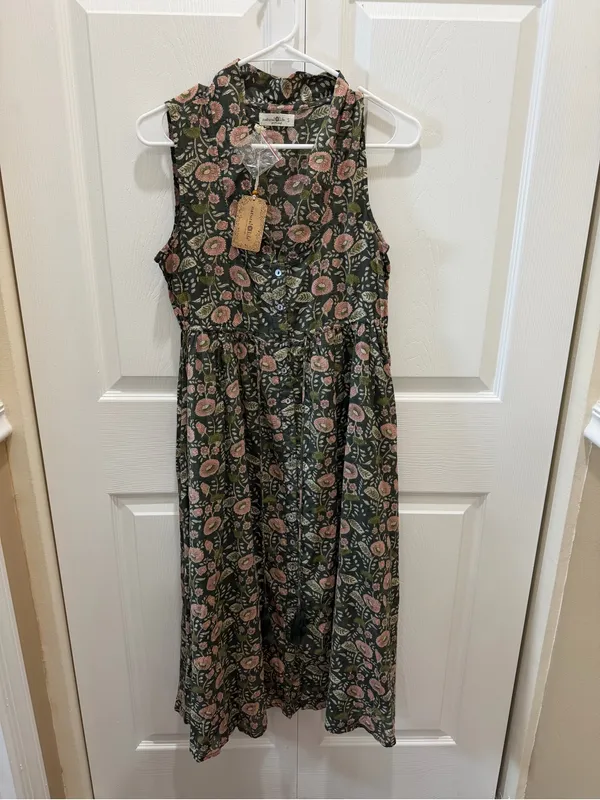 NATURAL LIFE Amelia Cotton Shirt Dress Green Floral Vines Small NWT - Image 5
