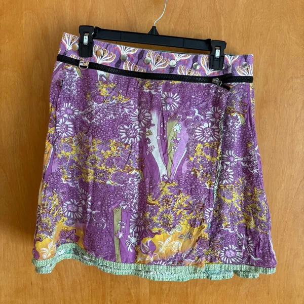 Arena Ibiza Wrap Skirt Womens OS Purple Floral Reversible Paisley Boho Mini - Image 2