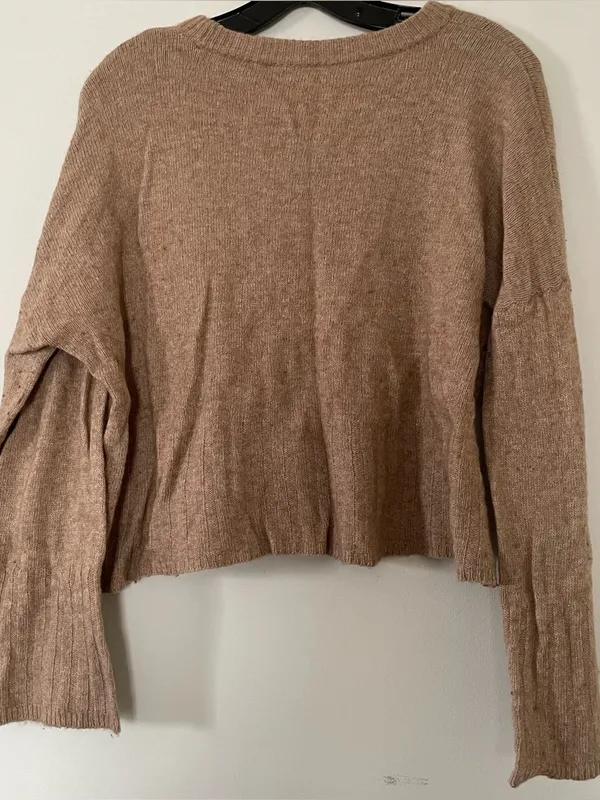 Madewell Beige Cropped Knit Sweater Wool Womens Large Neutral Minimalist Cozy - Image 5