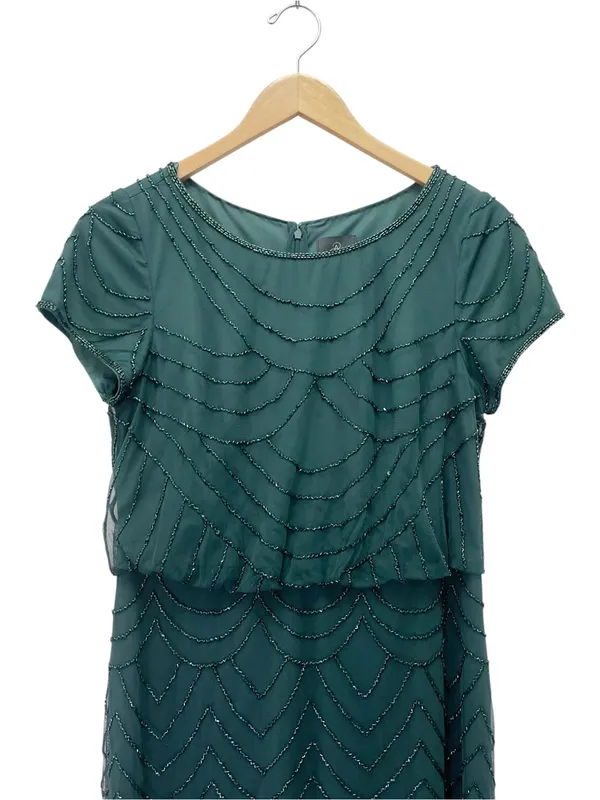 Adrianna Papell Sz 10 Dusty Emerald Green Beaded Blouson Evening Gown Maxi Dress - Image 5