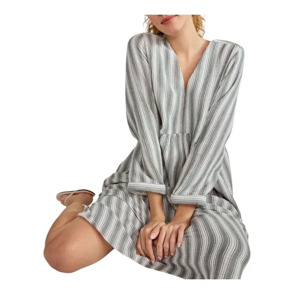 Haven Well Within Midi Dress Womens XS Green Striped V-Neck Cotton Gauze Casual - Image 2