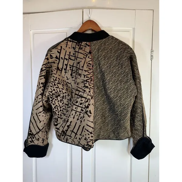 K D Spring‎ Art to Wear Jacket Womens Large Embellished Mixed Media Pockets Vtg - Image 3