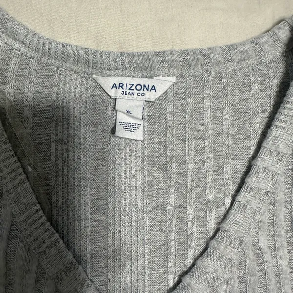 Arizona Jean Company Gray Ribbed Long Sleeve Button Front Top XL‎ - Image 2