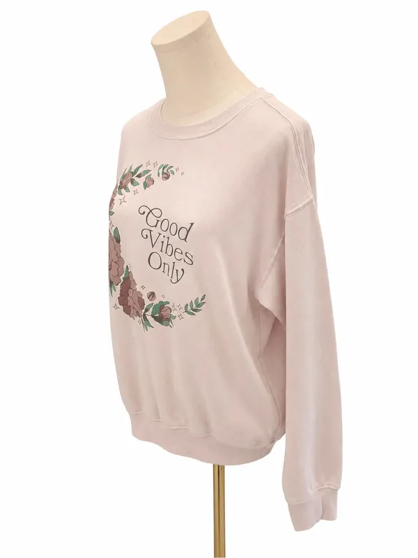 Awake Good Vibes Only Floral Graphic Crewneck Sweatshirt - Blush - Image 2
