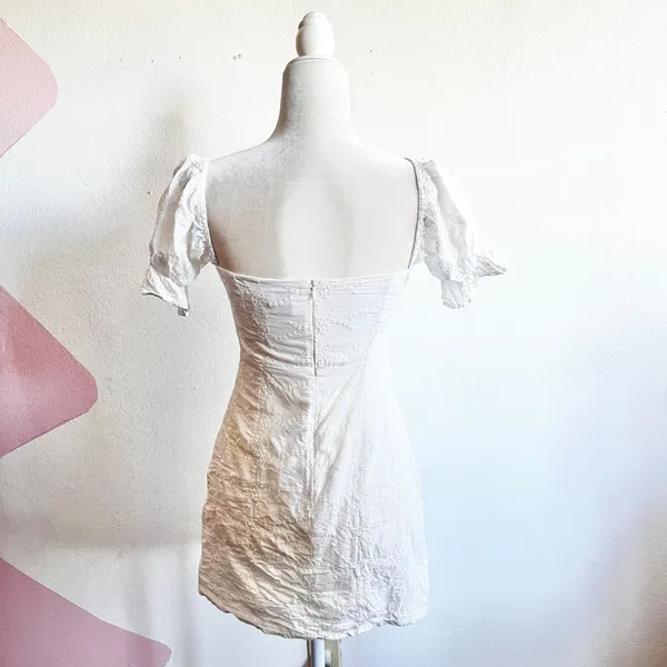 Princess Polly White‎ Puff Sleeve Smocked Tiered Dress Cottagecore Sz 4 - Image 3