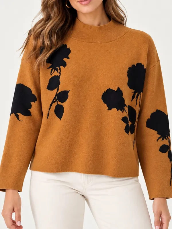 Anthropologie Maeve Carys Brown Black Floral Mock Neck Sweater - Image 9