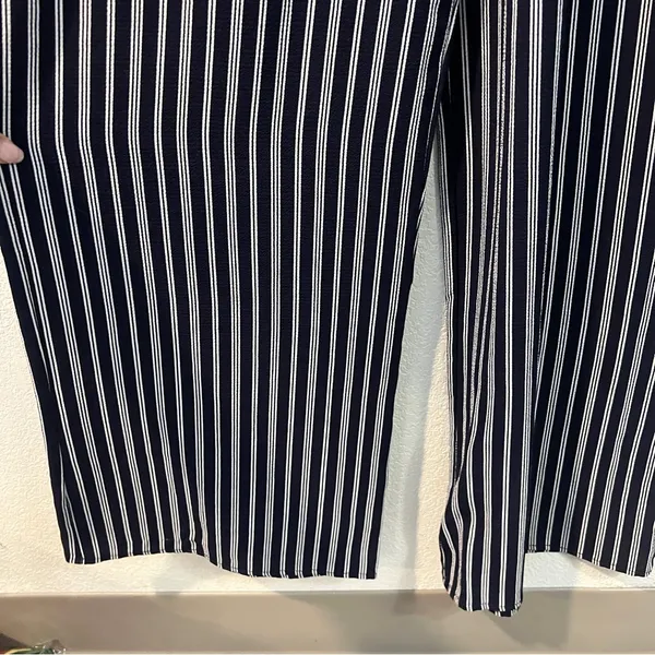 Monteau Crepe Blue &‎ White Striped Flutter Sleeve Jumpsuit Size S - Image 7