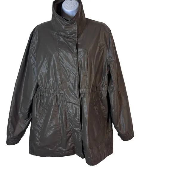 Liz Claiborne Lightweight Utility Jacket Women's L Metallic Brown Zip Snap Waist - Image 2