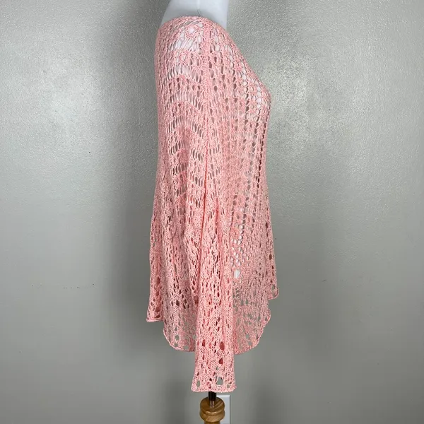 Coco Carmen Crochet Sweater OS Pink Open Knit Pullover Oversized‎ Beachy Relaxed - Image 6