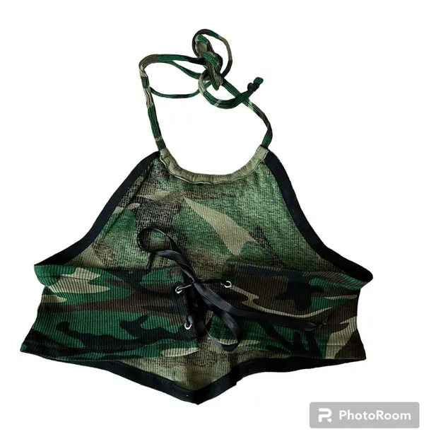 Women's Casual Camisole Camo Halter Cami Tank Top Crop - Image 2