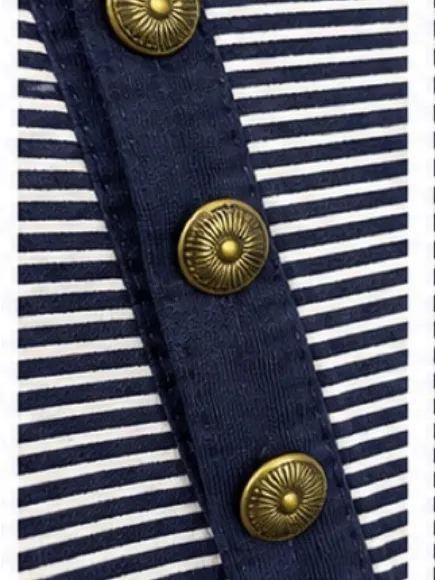 Maeve Anthropologie Navy & White Striped Asymmetrical Button Top XL - Image 4