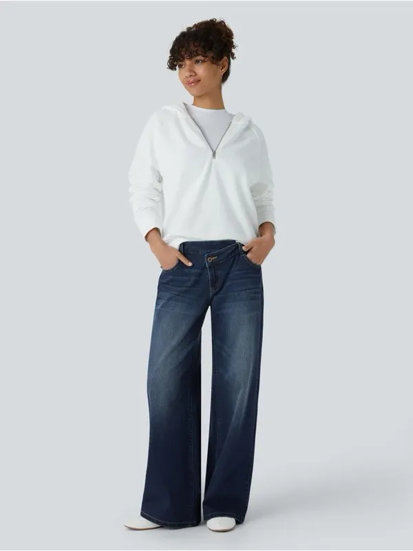 Halara Flex Asymmetric Low Rise Zipper Pockets Baggy Wide Leg Washed Casual M - Image 2