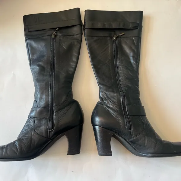Black Leather Knee-High Vintage Boots YES Shoes biker vintage rockabilly - Image 5