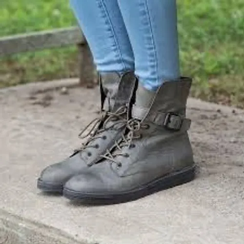 OTBT Brentsville Boots Women 10M Sage Green Good Distressed Leather Combat - Image 2