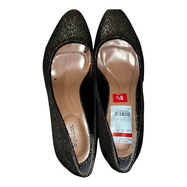 NWT STYLE & CO Black and Gold Metallic ASYAA Block Heel Pumps - 8.5 (read descr) - Image 5