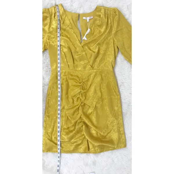 WAYF Yellow Gold Snake Print Long Sleeve Mini Dress Ruched Low Cut Large New‎ - Image 14