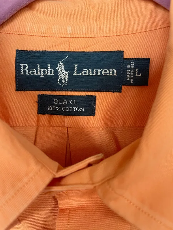 Polo Ralph Lauren Men Orange Pony Embroidery Button Down Shirt Large Length 34in - Image 3
