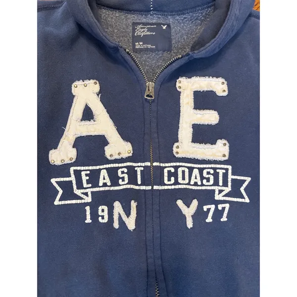American Eagle Vintage Y2K Zip Hoodie Sweatshirt Medium Spell Out - Image 4