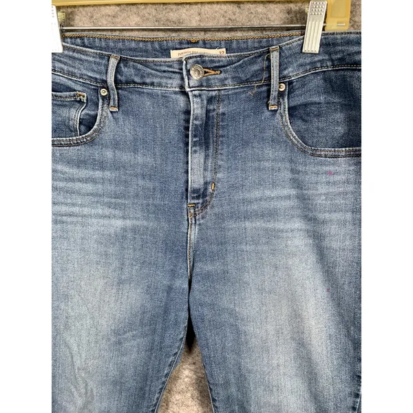 Women's LEVI'S 721 High Rise Skinny Cropped Jeans Size 32 Zip Blue Fringe‎ - Image 4