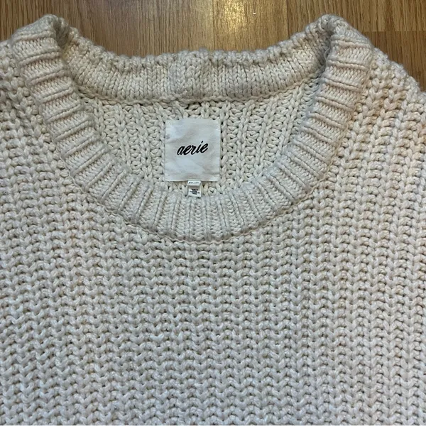 Aerie Oversized Chunky‎ Knit Cream Sweater Women’s XS-M Cozy Pullover Christmas - Image 3