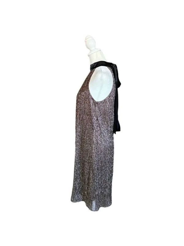 Laundry by Shelli Segal Metalli Gold Shimmer & Black Satin Bow Halter Mini DSz 6 - Image 5