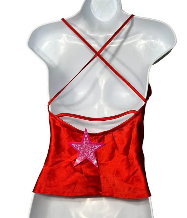 Dizzy Lizzy Tank Top Women's Medium Red Satin Party Strappy Back Criss Cross NYE - Image 2