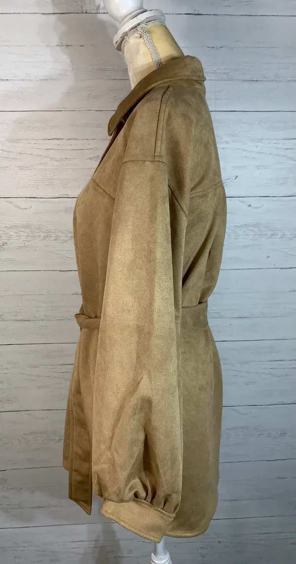 camel faux suede tie shacket size M women's - Image 4