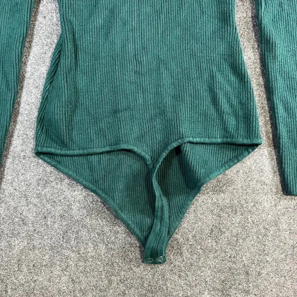 Abercrombie & Fitch Green Ribbed Long‎ Sleeve V-Neck Bodysuit Large - Image 12