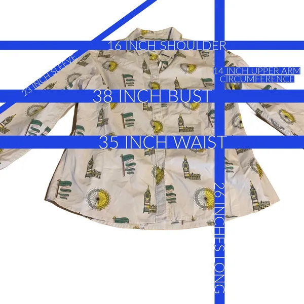 Boden Light Gray W/Yellow & Green London Theme Cotton Button Down Shirt (8) - Image 12
