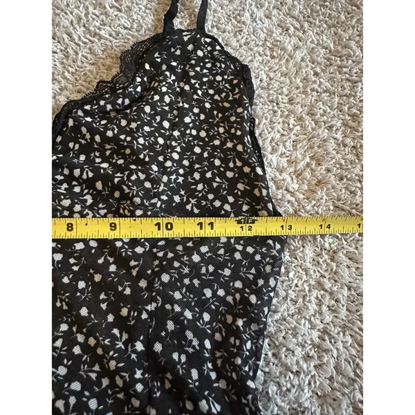 Revamped Bodysuit Teddy Black Gray Floral Thong Lace Trim Sheer Size Small NWOT - Image 7