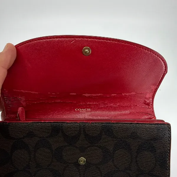 Coach Signature Flap Brown Burgundy Coated Canvas Leather Wa - Image 4