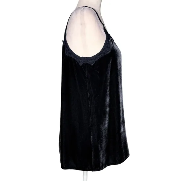 Sundance XS Black Rayon Silk Blend Velvet Lace Trim Tank Top Sleeveless Blue - Image 3