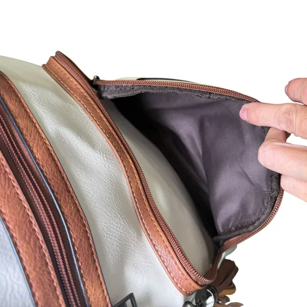Convertible Backpack Shoulder Bag‎ Satchel Purse White Brown Vegan Leather - Image 8