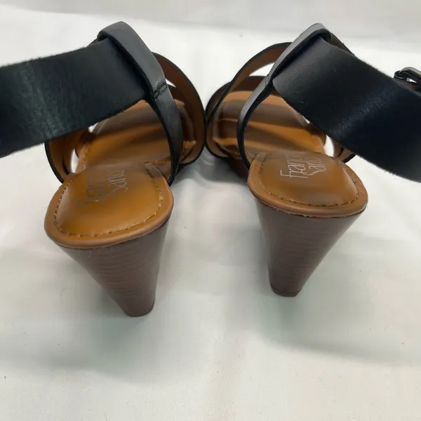 Franco Sarto Black Leather‎ Strapy Wedge Sandal 3.5” Heel 6.5 Like New Worn X1 - Image 4