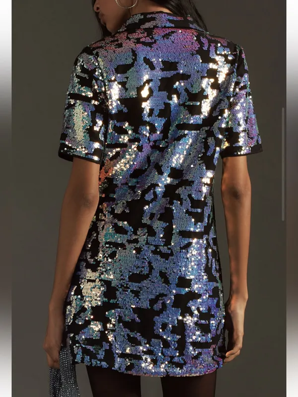 Bhanuni by Jyoti Sequin V-Neck Short Sleeve Mini Dress Black Multi Size Su - Image 4