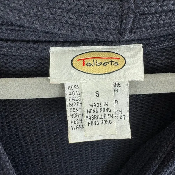 Talbots Vinatge Navy Blue Shawl Collar Button Front Cardigan Sweater Cotton S - Image 3