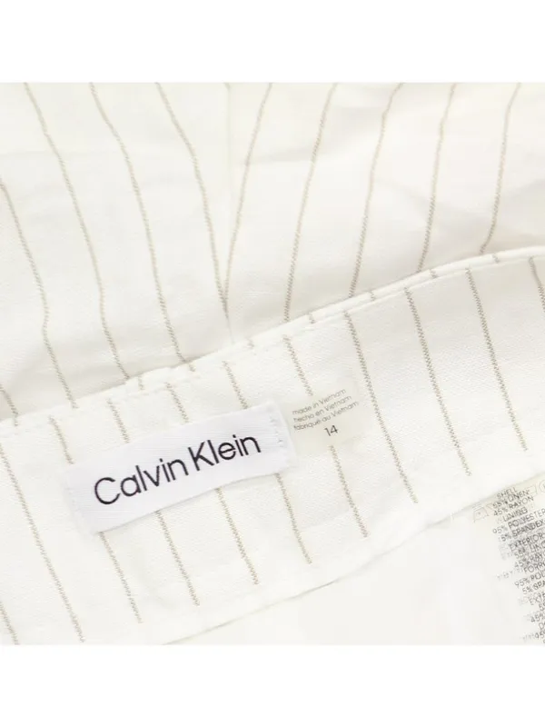 NEW Calvin Klein Pinstriped Pleated Pants Linen Blend Lined White / Khaki 14 - Image 3